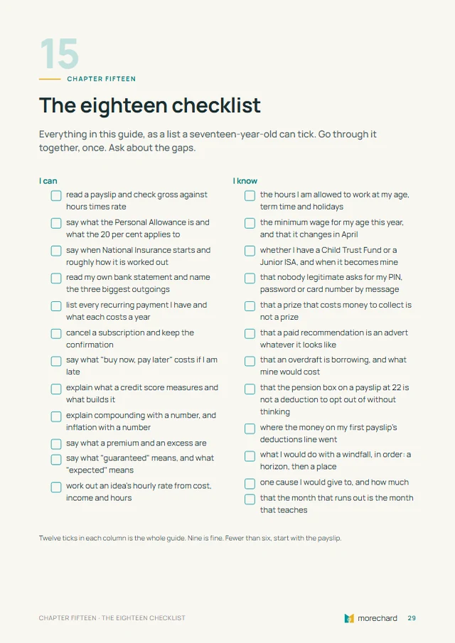 Page from the guide: the eighteen checklist